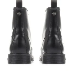 Lace-Up Leather Work Boots - Black