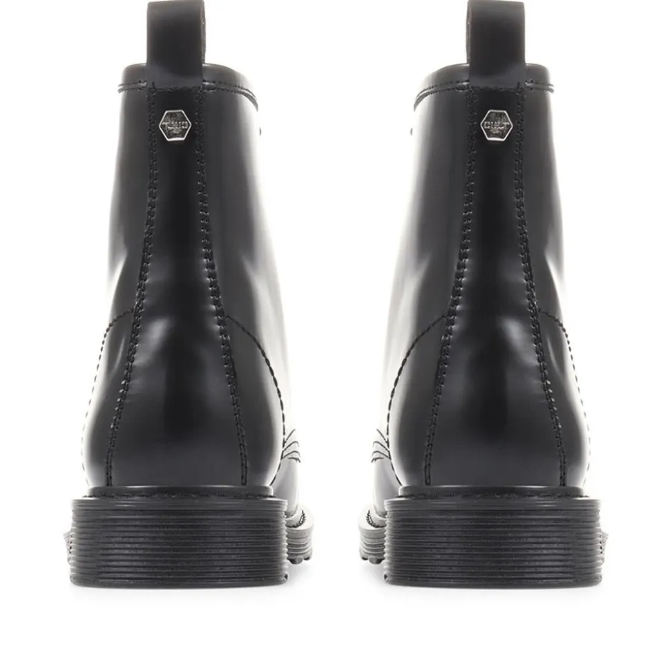 Lace-Up Leather Work Boots - Black