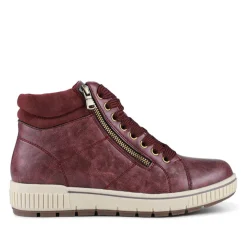 Lace Up Trainers with Side Zip - Burgundy
