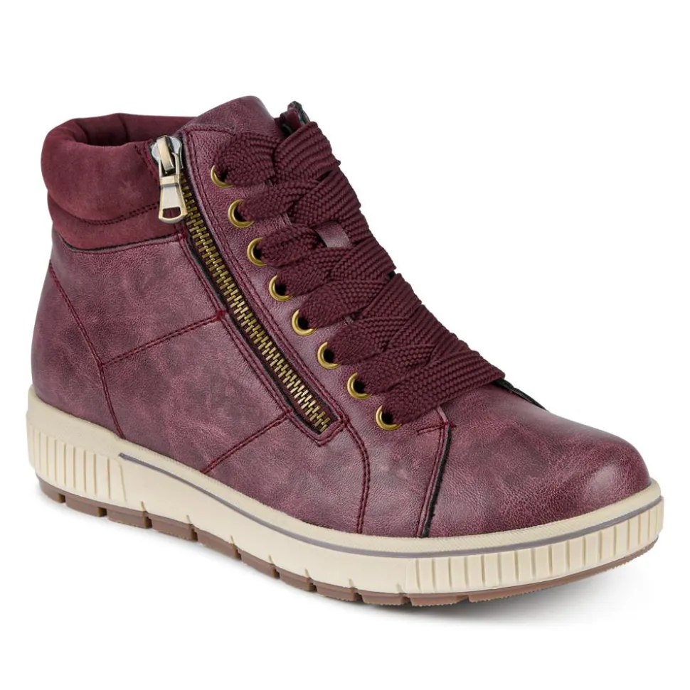 Lace Up Trainers with Side Zip - Burgundy