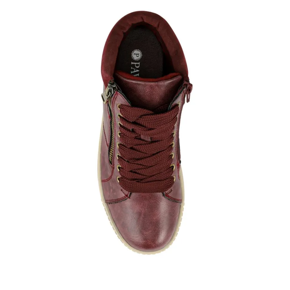 Lace Up Trainers with Side Zip - Burgundy