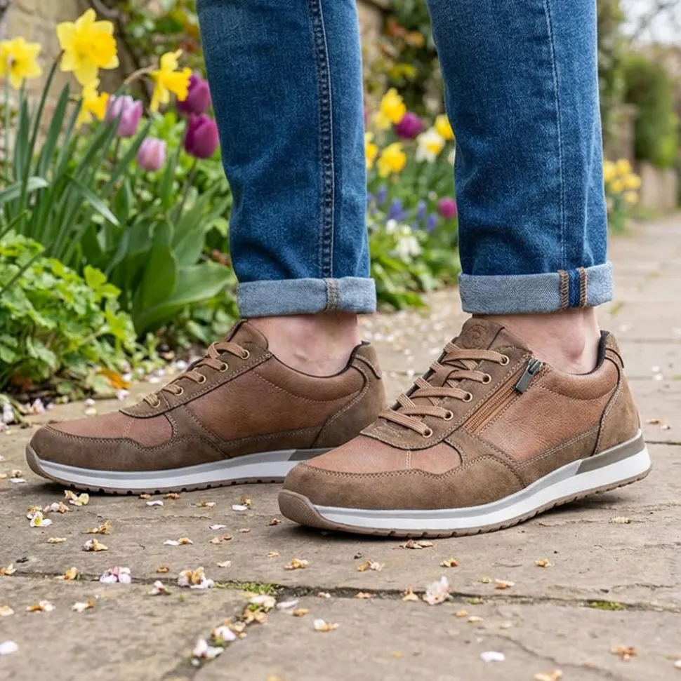 Lace Up Trainer with Grip Sole - Brown