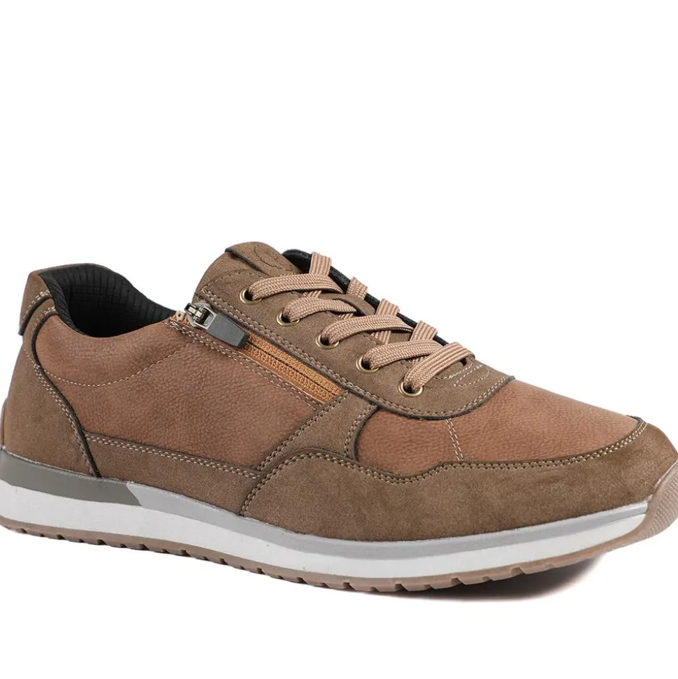 Lace Up Trainer with Grip Sole - Brown