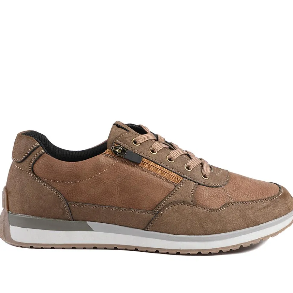 Lace Up Trainer with Grip Sole - Brown