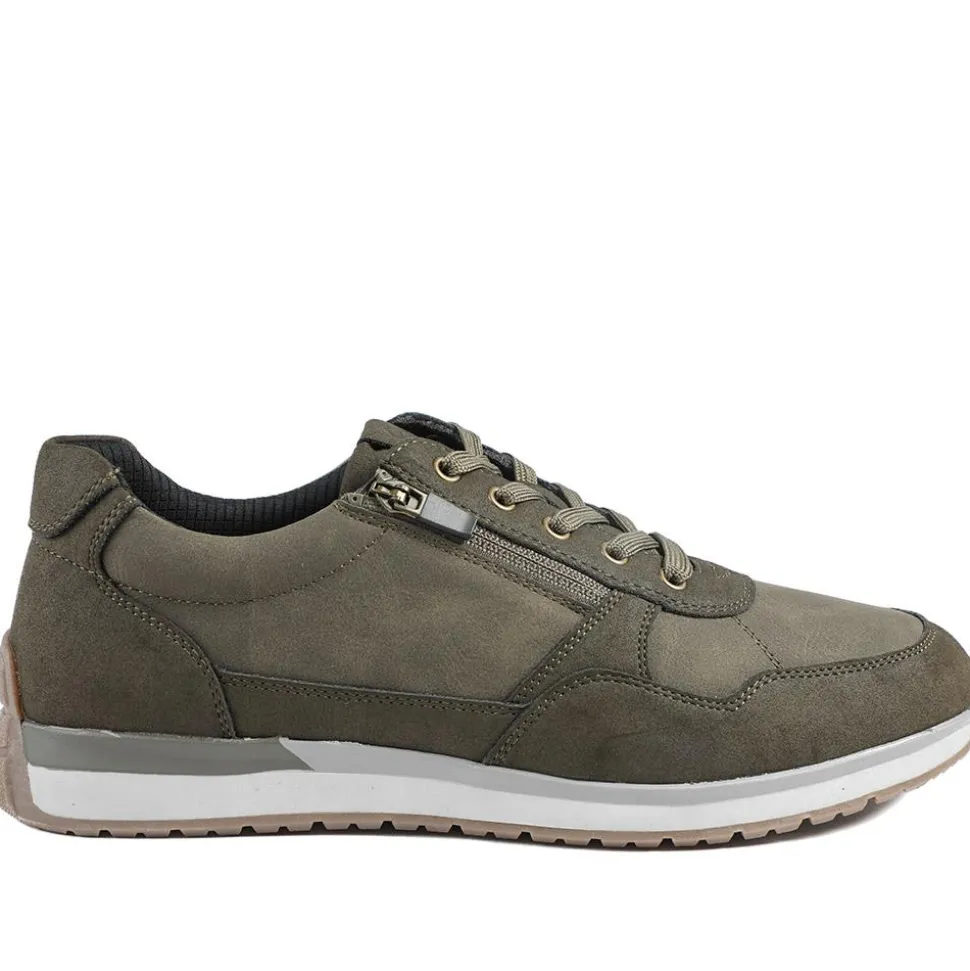 Lace Up Trainer with Grip Sole - Khaki