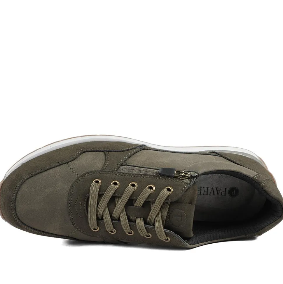 Lace Up Trainer with Grip Sole - Khaki
