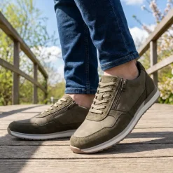 Lace Up Trainer with Grip Sole - Khaki