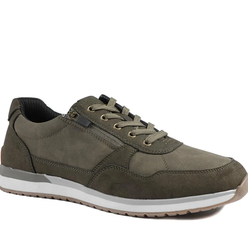 Lace Up Trainer with Grip Sole - Khaki