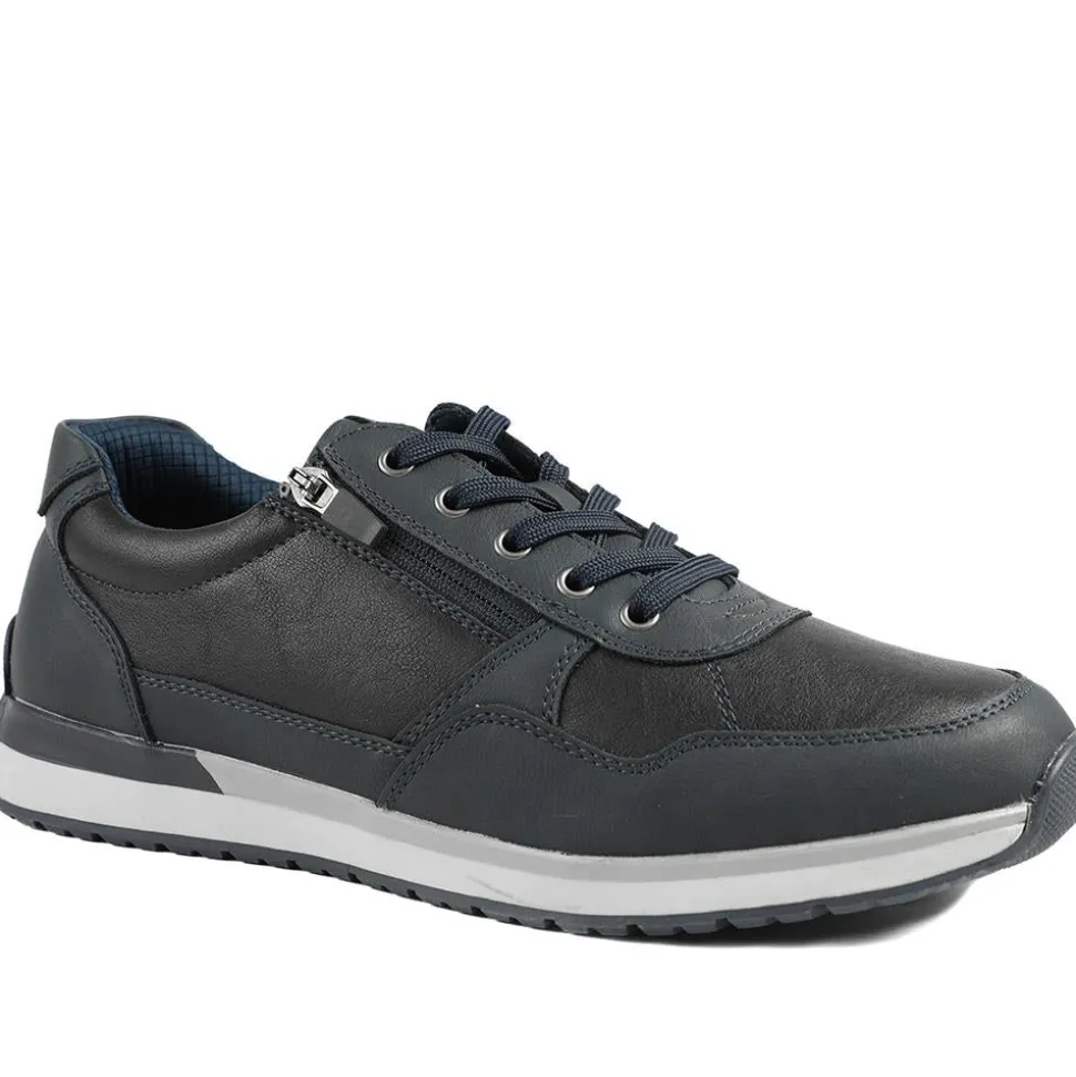 Lace Up Trainer with Grip Sole - Navy