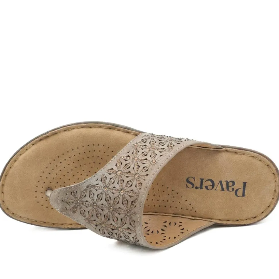 Laser Cut Breathable Toe Post Sandals - Taupe