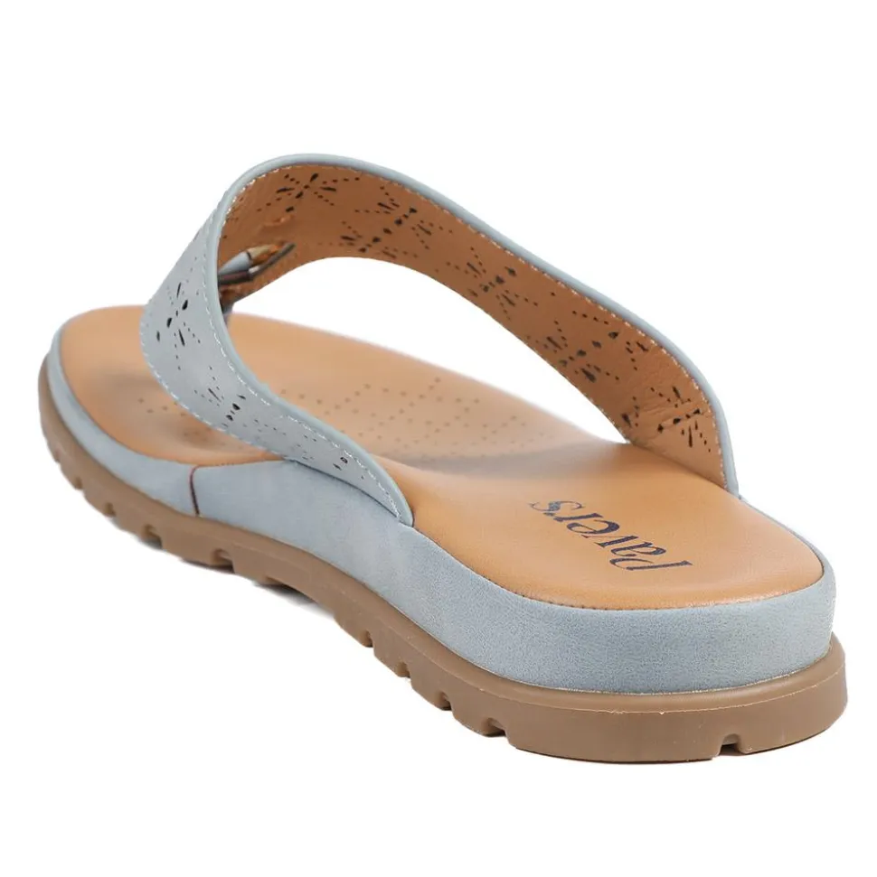 Laser Cut Toe Post Sandals - Light Blue