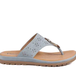 Laser Cut Toe Post Sandals - Light Blue