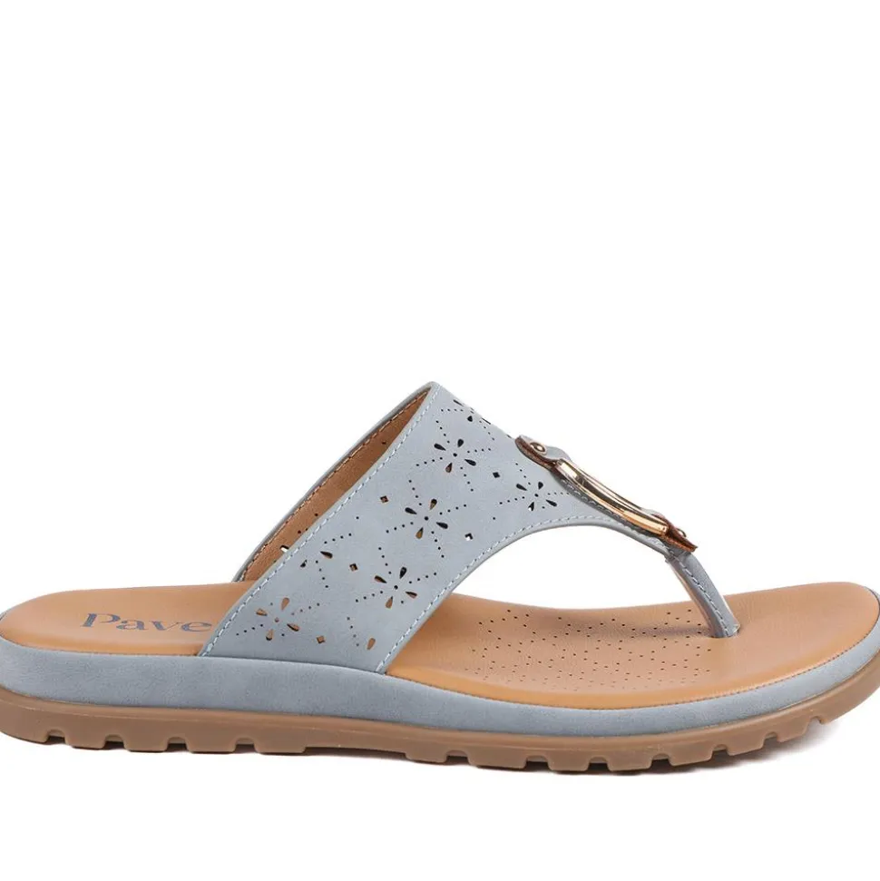 Laser Cut Toe Post Sandals - Light Blue