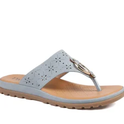 Laser Cut Toe Post Sandals - Light Blue