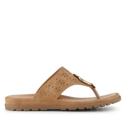 Laser Cut Toe Post Sandals - Tan