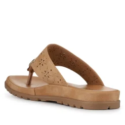Laser Cut Toe Post Sandals - Tan