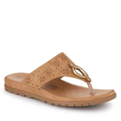 Laser Cut Toe Post Sandals - Tan