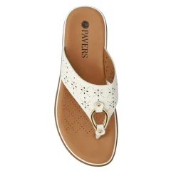Laser Cut Toe Post Sandals - White