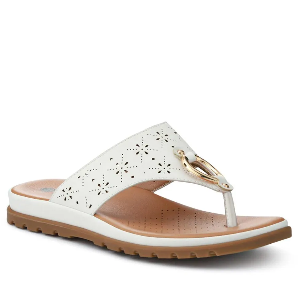 Laser Cut Toe Post Sandals - White