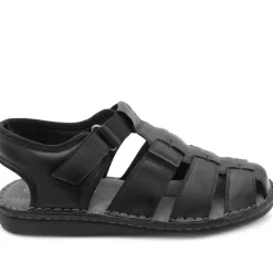 Leather Adjustable Fasten Fisherman Sandals - Black