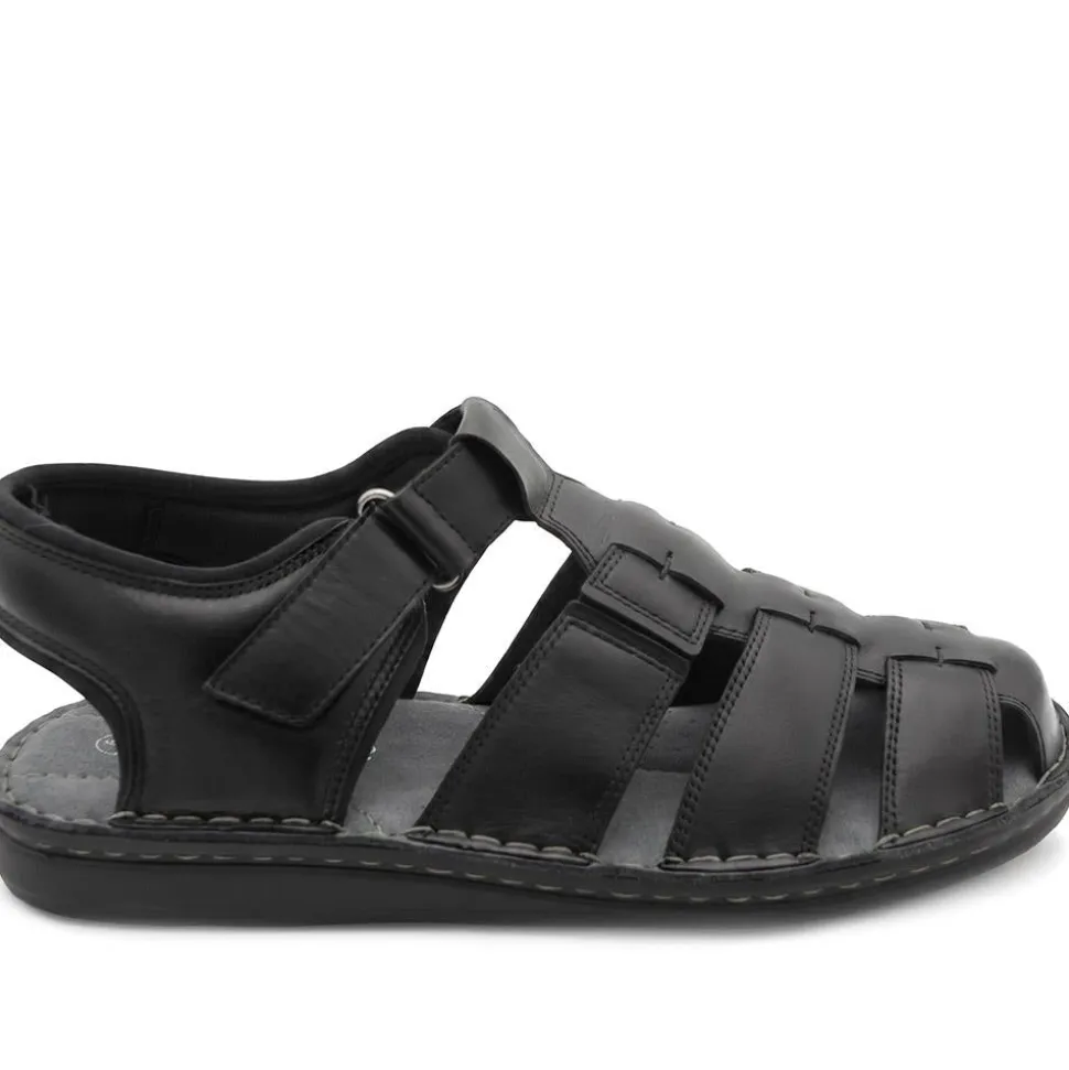 Leather Adjustable Fasten Fisherman Sandals - Black