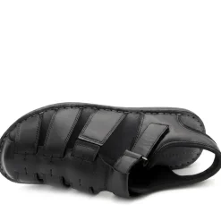 Leather Adjustable Fasten Fisherman Sandals - Black