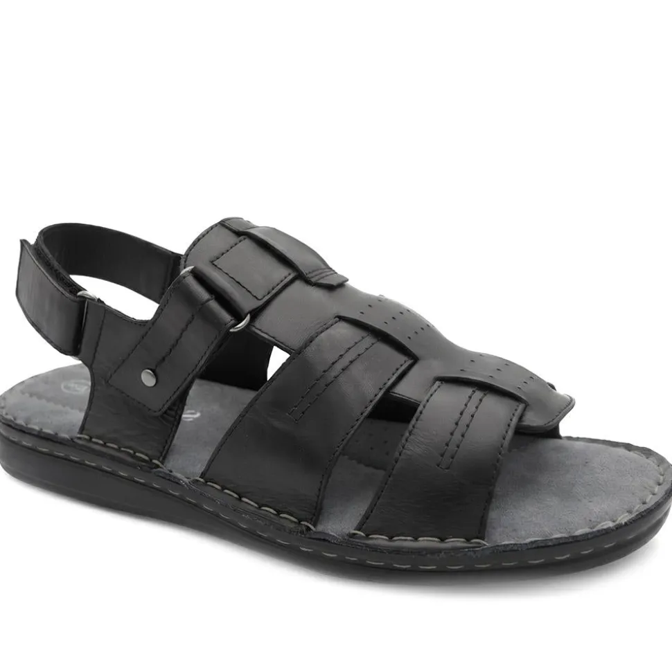 Leather Adjustable Fasten Fisherman Sandals - Black