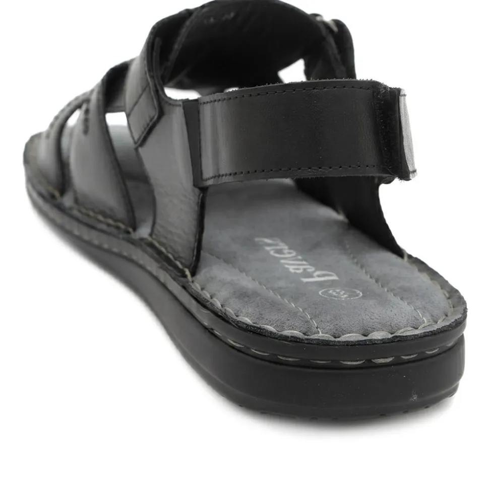 Leather Adjustable Fasten Fisherman Sandals - Black