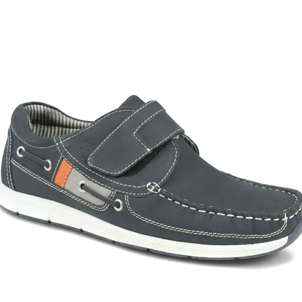 Leather Adjustable Fastening Shoes - Navy