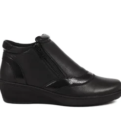 Leather Ankle Boots - Black-Black Patent