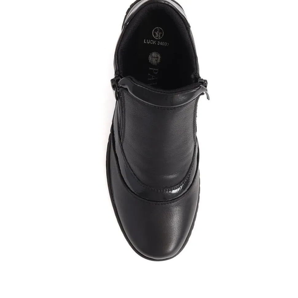 Leather Ankle Boots - Black-Black Patent