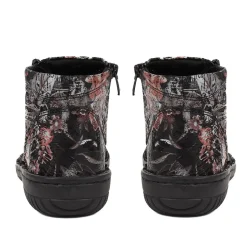 Leather Ankle Boots - Black Floral