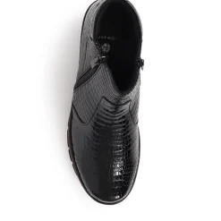 Leather Ankle Boots - Black Patent Croc