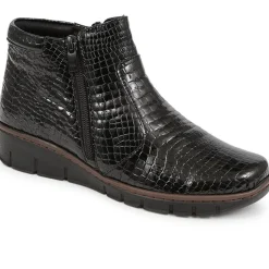 Leather Ankle Boots - Black Patent Croc