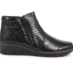 Leather Ankle Boots - Black Patent Croc