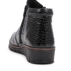 Leather Ankle Boots - Black Patent Croc