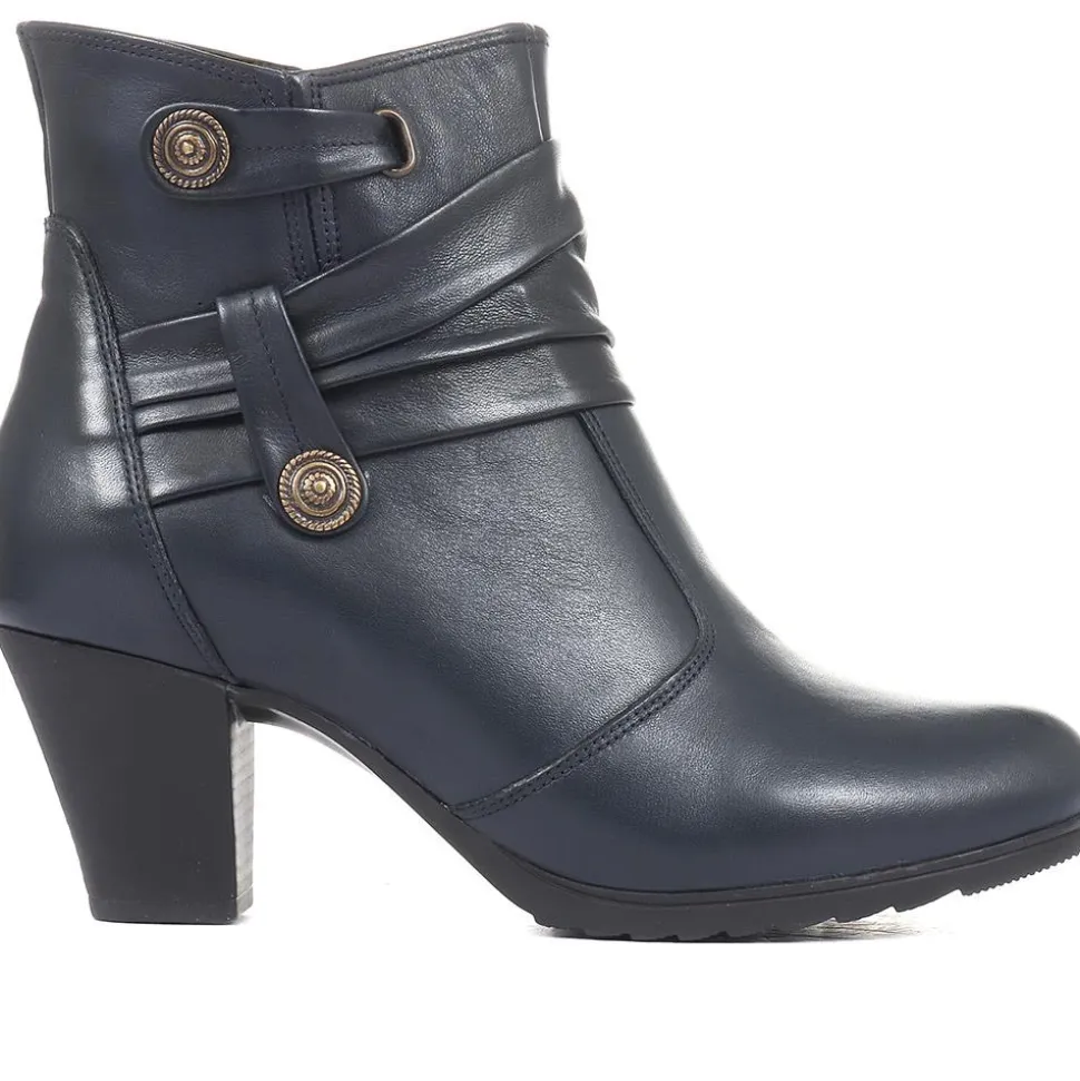 Leather Ankle Boots - Navy