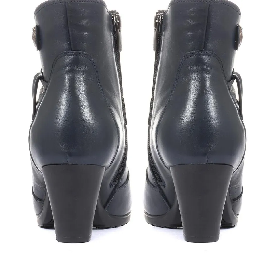 Leather Ankle Boots - Navy