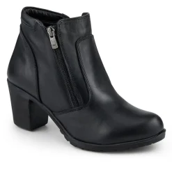 Leather Block Heel Ankle Boots - Black