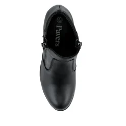Leather Block Heel Ankle Boots - Black