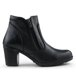 Leather Block Heel Ankle Boots - Black