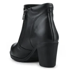 Leather Block Heel Ankle Boots - Black
