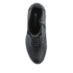 Leather Block Heeled Lace-Up Boots - Black