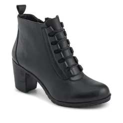 Leather Block Heeled Lace-Up Boots - Black