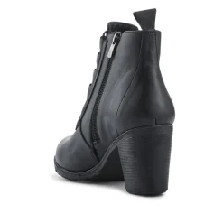 Leather Block Heeled Lace-Up Boots - Black