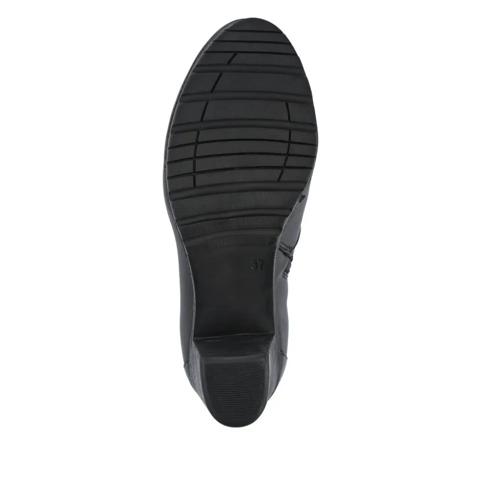 Leather Block Heeled Lace-Up Boots - Black
