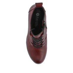Leather Block Heeled Lace-Up Boots - Burgundy