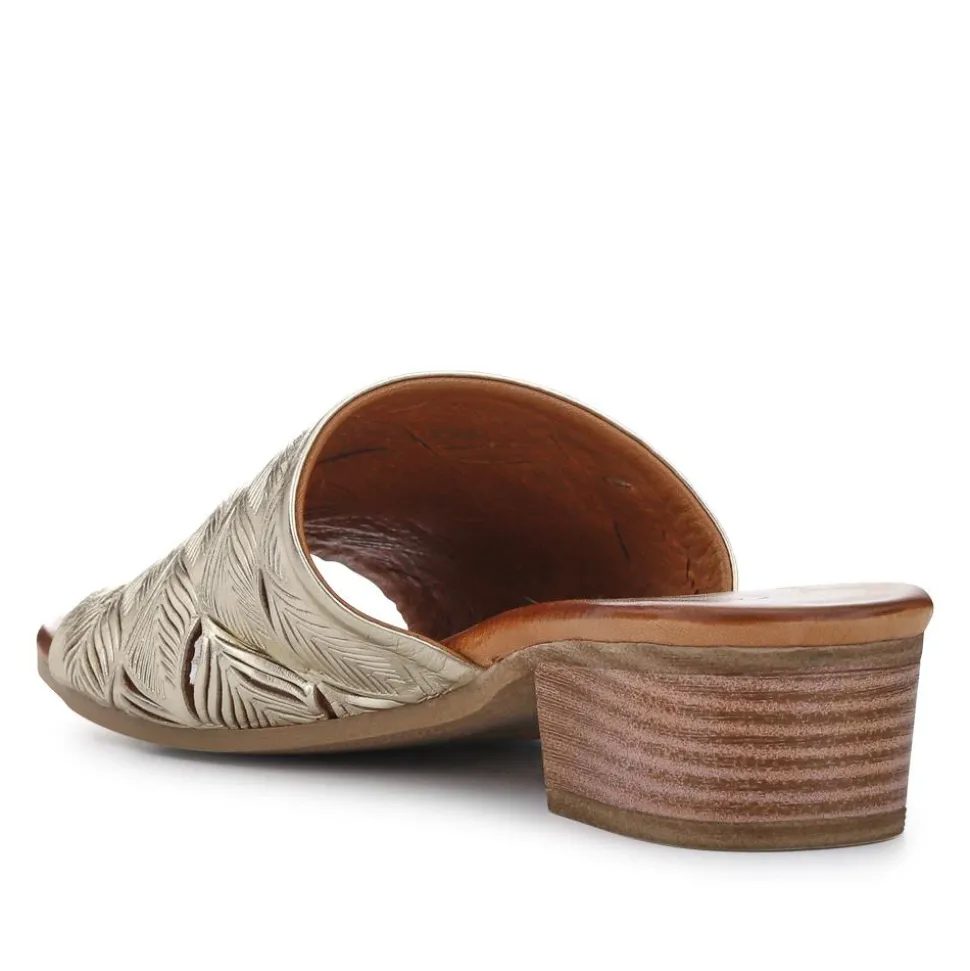 Leather Block-Heeled Mules - Gold