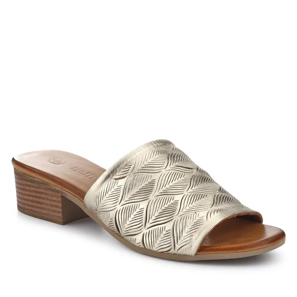 Leather Block-Heeled Mules - Gold