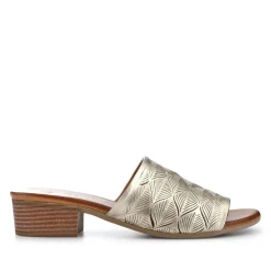 Leather Block-Heeled Mules - Gold